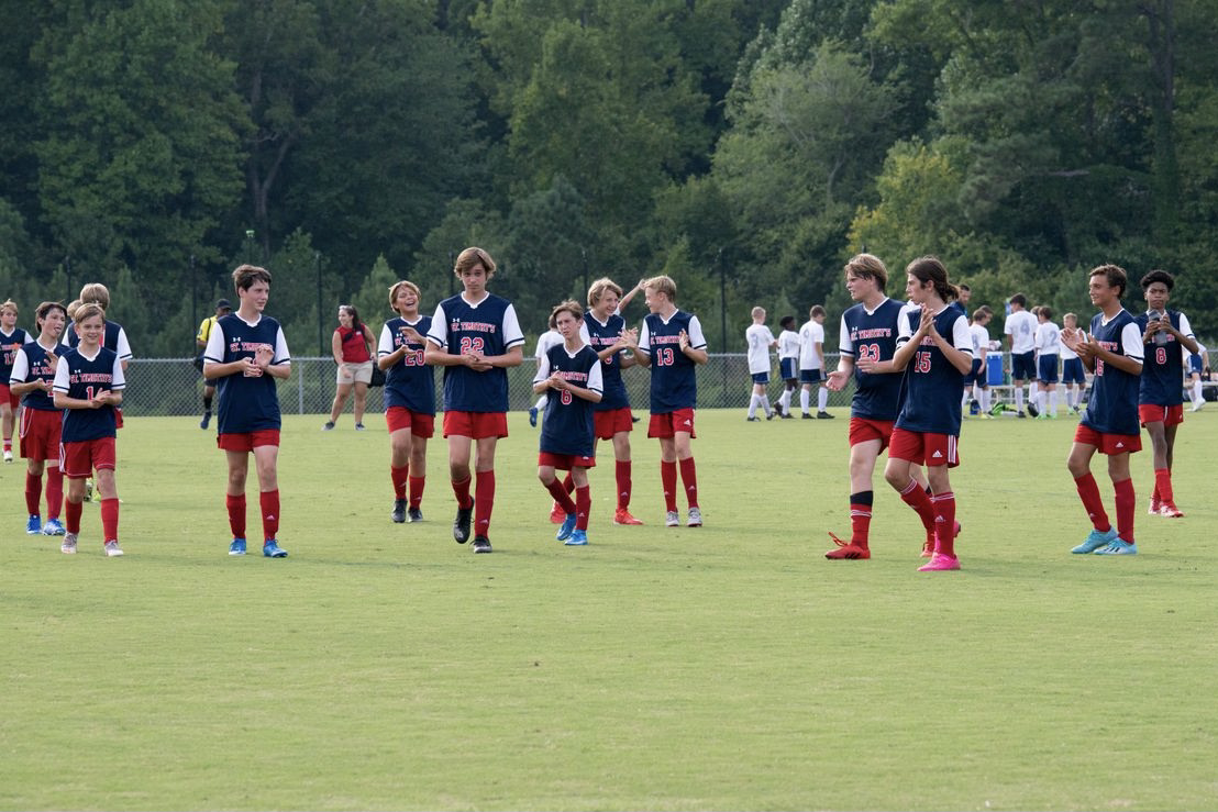 St. Timothy's boys soccer team during a game