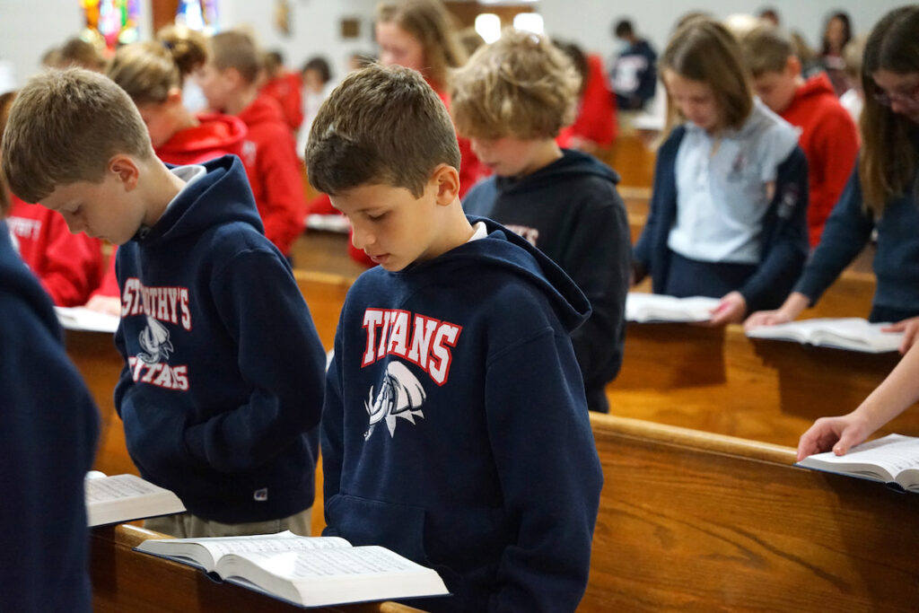 St. Timothy's students in chapel service