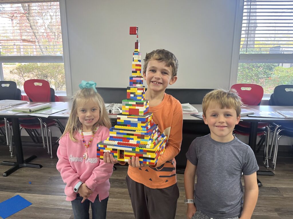 Students playing with legos at St. Timothy's summer camp